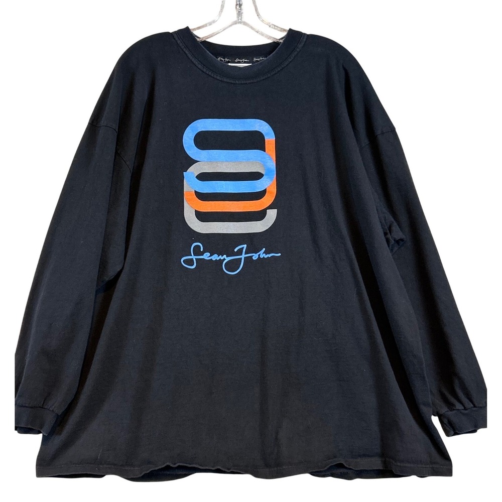 Sean John Mens Black Long Sleeve Graphic T-Shirt Bigger 2XL 3XL Y2K‎ Streetwear